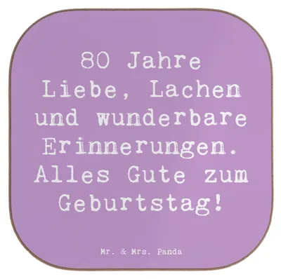 Produktbild von Mr. & Mrs. Panda Untersetzer für Gläser Spruch 80. Geburtstag - Lavendeltraum - Geschenk, Coaster, Achtziger Feier, Tassen, Happy Birthday, Tischuntersetzer, Alter