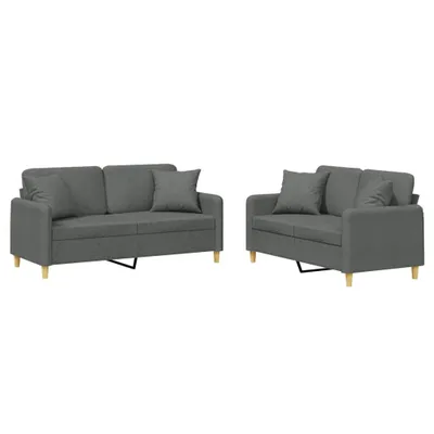 Image de vidaXL Ensemble de canapés 2 pièces avec coussins Tissu gris foncé