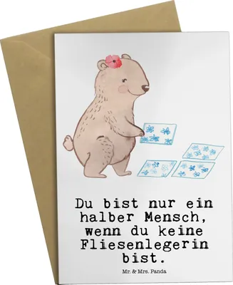 Produktbild von Mr. & Mrs. Panda Klappkarte Fliesenlegerin Herz - Weiß - Geschenk, Spruch, Fliesenfachhandel, einladungskarten, Beruf, Grußkarte, hochzeitskarten, babykarte, osterkarten