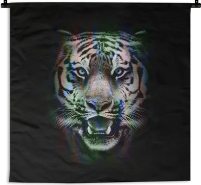 Produktbild von MuchoWow® Wandteppich Wandbehang Tiger - Farben - Tier 150x150 cm Tapisserie Dekoration Wandtuch - Wohnaccessoires - Modernes