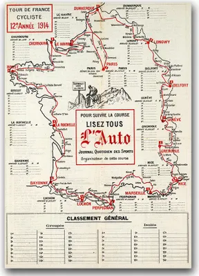 Produktbild von Poster - Canvas - Leinwand - 59,4 cm x 84,1 cm - Fotoposter - Leinwandkunst - Die Karte der Tour de France