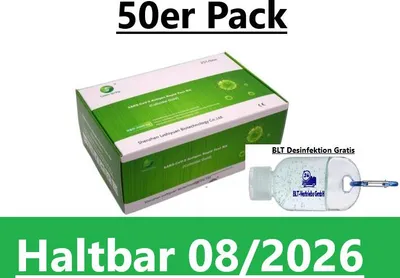 Produktbild von 50x Greenspring BIO-TECH COVID-19 Antigen Haltbarkeit 08/2026 Schnelltest Rapid Test Laien Test Corona 4in1 Lolli Nasal Spuck CE 2934 + BLT-Desiinfekt
