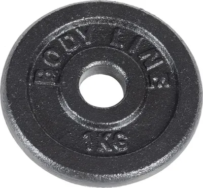 Zdjęcie produktu dla Krążek żeliwny Bodyline 1 kg do treningu ze sztangą, hantlami i podnoszeniem ciężarów - średnica 25 mm - do siłowni, fitness, treningu domowego