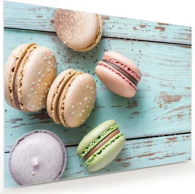 Produktbild von Glasbild 120x90cm in XXL für Wohnzimmer, Schlafzimmer Motiv Macarons auf Holz