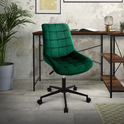 Obrázok produktu pre Kancelárska stolička ML-Design, zelená, zamatová, kovová konštrukcia, čalúnená stolička s operadlom, výškovo nastaviteľná, otočná o 360°, ergonomická, pre domácu kanceláriu/kanceláriu