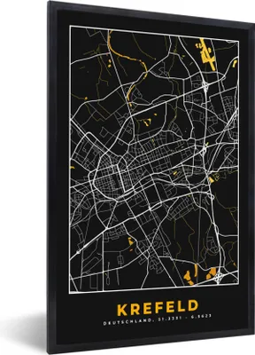 Produktbild von MuchoWow® Gerahmtes Poster Krefeld - Gold - Stadtplan - Karte - Deutschland 20x30 cm - Poster mit Schwarzem Bilderrahmen Wandposter Rahmen Foto Bilder - Drucken - Bilder Poster im Rahmen