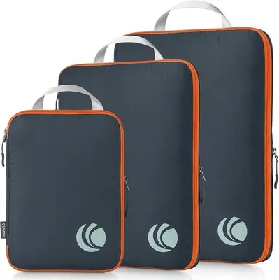 Produktbild von Famanu Kompressions-Packwürfel Set – 3-teilig – Ultraleicht und erweiterbar – Reiseorganizer für Handgepäck – Grau