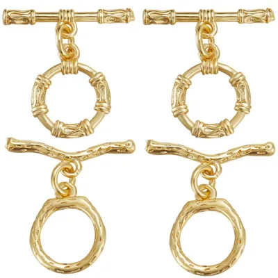 16er-Set Ring-Toggle-Verschlüsse, 18K vergoldet, 2 Stile, für Schmuck
