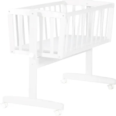 Produktbild von roba Babywiege inkl. Matratze 40 x 90 cm - Wiegefunktion mit Feststellknopf + Bremsrollensatz - Wiegen Set für Babys - Holz weiß