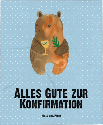 Produktbild von Mr. & Mrs. Panda Erstlingsdecke Bär Konfirmation - Blau Pastell - Geschenk, Gottesdienst, Kinderdecke, Plaid, Schlummerdecke, Kinderwagendecke, Babydecke, Evangelisch