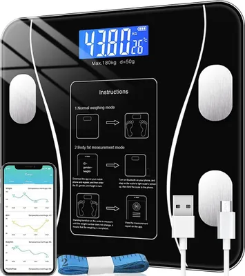 Produktbild von Personenwaage Digital, Körperfettwaage, mit BMI-Messung und automatischer Kalibrierung, LCD Display, Intelligente Körper waage