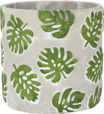 Imagen del producto de KOTARBAU® Maceta de hormigón de 20 cm, Tiesto para Flores y Plantas, Macetero de Cemento Cuadrado para Interiores, Jardinera con Motivo de Hojas de Monstera para el hogar, diseño Moderno