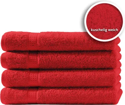 Produktbild von 4er Set Gästetücher Handtücher Duschtücher Badetücher Frottee 100% Baumwolle, Farbe:Rot, Größe:Badetücher 100x150 cm