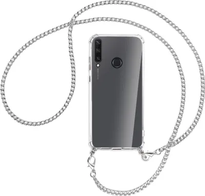Produktbild von Handykette Backcover-Schutzhülle mit Band (Metall silberfarben) für Huawei Y6p - silberfarbene Kette