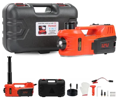 Zdjęcie produktu dla Elektryczny podnośnik hydrauliczny - 4 w 1 - udźwig 5 t - napięcie 12 V - do wymiany opon - do samochodów osobowych i SUV-ów - zestaw narzędzi