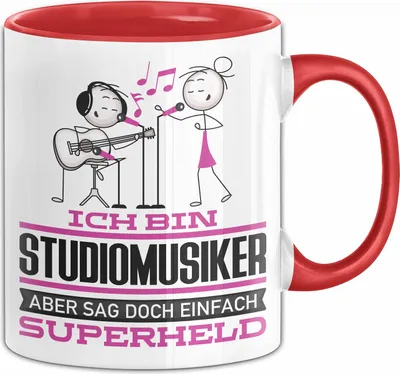Produktbild von Studiomusiker Geschenk Tasse Ich Bin Studiomusiker Aber Sag Doch Einfach Superheld Lustige Geschenkdiee für Studiomusiker Kaffee-Becher (Rot)