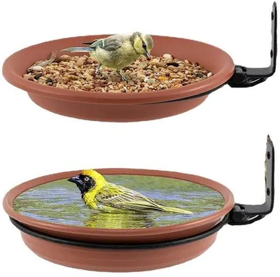 Produktbild von 2 Stück Vogelbad, Vogelbad für Balkon, Vogelbad und Futterautomat für wilde Vögel, Vogelbad (Braun)
