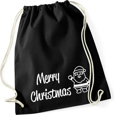 Produktbild von Huuraa Turnbeutel Merry Christmas Weihnachtsmann 12 Liter Black Baumwolle Rucksack Geschenkidee