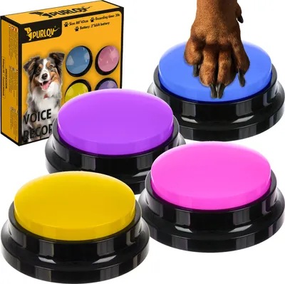 Produktbild von Purlov Sprechende Buttons für Hunde – Interaktives Lernspielzeug, 4 Stück, Sound-Knöpfe für Training, Sprache & Kommunikation, Batteriebetrieben, ABS & Gummi