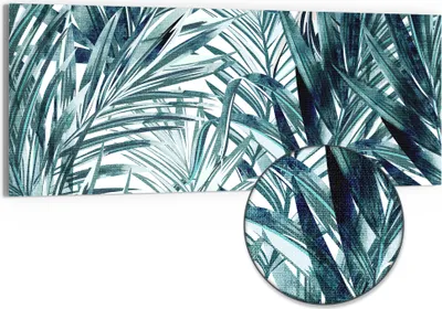 Produktbild von DEQORI Hybrid Leinwand Bild 150x60 cm 'Palmenflüstern' Wandbild Glas flach modern