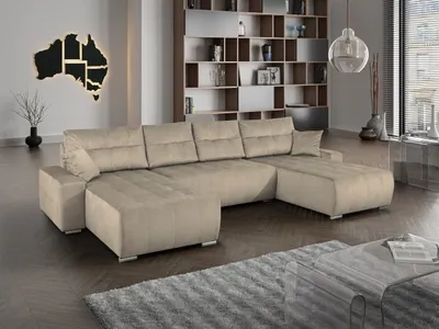 Produktbild von Ecksofa U-Form Mediolan III Schlaffunktion Bettkasten Lieferung bis in die Wohnung 362 cm ( Paros 02 - beige )