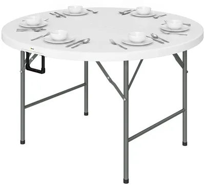 Produktbild von Runder Beistelltisch, klappbarer Gartentisch mit Stahlgestell und HDPE-Tischplatte, Tragkraft 80 kg, ? 122 x 73 cm, Wei?