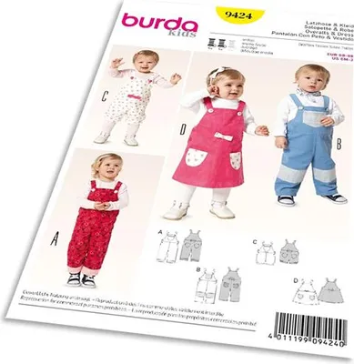 Obrázok produktu pre Strih Burda 9424 - Detské nohavice, lacláče, laclové šaty