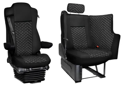 Produktbild von LKW Sitzbezüge/Schonbezüge Passend Für Actros MP4, MP5, Schwarz mit Weiss Nähten