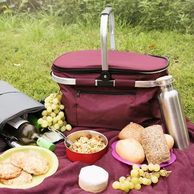 Produktbild von Navaris Thermo Einkaufskorb Kühltasche faltbar - 27L Kühlkorb Picknickkorb Isolier Korb - 43x26cm Einkaufstasche Coolerbag auslaufsicher in Rot