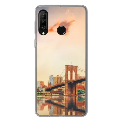 Produktbild von MuchoWow® Handyhülle Schutzhülle Hülle für Huawei P30 Lite New York - Brooklyn - Brücke - Sonnenuntergang Silikon Softcase Handy Hülle - Handyhülle