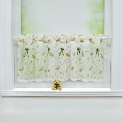 Produktbild von Scheibengardine Tunnelzug Bistrogardinen Vintage landhaus Kurz Küchengardine Blumenstickerei Beige HxB 45x90 cm