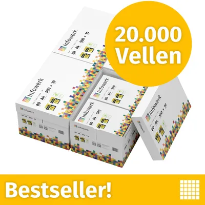 Productafbeelding van NIEUW: Infowerk Printerpapier Kopieerpapier 20000 Vel 40 x 500 A4 Premium Extra Wit CIE 160 Testwinnaar PEFC-gecertificeerd