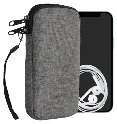 Produktbild von kwmobile Handytasche für Smartphones L - 6,5" - Stoff Handy Hülle Dunkelgrau - Handy Tasche mit Reißverschluss - 16,5 x 8,9 cm Innenmaße