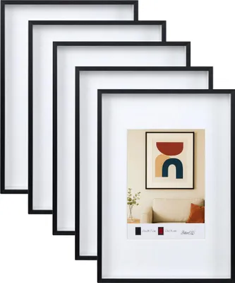 Produktbild von 3er 5er Set Aluminium Bilderrahmen 3D Rahmen mit Passepartout & gehärtetem Glas Fotorahmen AL-3 - Farbe: 5er Pack Schwarz | Format: 15x20