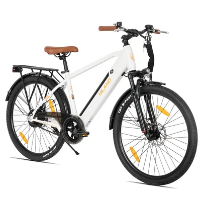 Produktbild von Hiland 26 Zoll 250W Elektro-Mountainbike, 36V 7.8Ah Akku, Elektrofahrrad für Männer Frauen mit Lampe, Gepäckträger, Stoßdämpfende Vorderradgabel, Weiß
