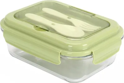 Produktbild von Lunchbox aus Glas mit Besteck - 1L, Brotdose für Schule & Büro