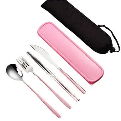 Produktbild von Set aus Edelstahl-Besteck bestehend aus Messer, Gabel und Löffel