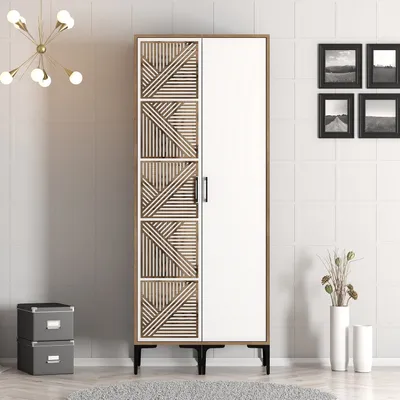 Produktbild von Skye Decor, Kumsal PS - Walnut, White, Kleiderschrank, Nussbaum, 100 % MELAMINBESCHICHTETE SPANPLATTEN, 80 x 201,4 x 47,5 cm