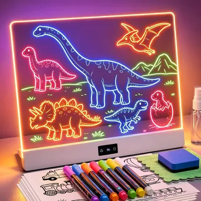 Productafbeelding van LED tekenbord voor kinderen: Creatief, oplaadbare neonlicht schilderbord 30x26cm acryl notitiebord met 8+3 lichtmodi & 10h batterij