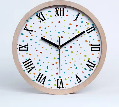 Produktbild von Holzuhr 30fi cm wanduhr - schwarze Spitzen - farbige Punkte