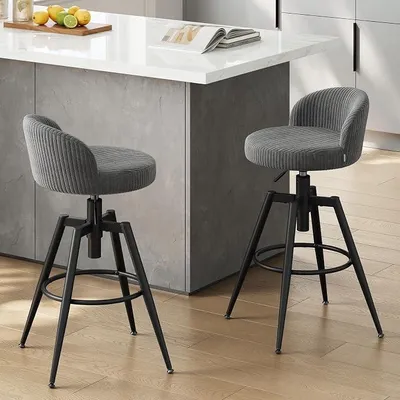 Imagen del producto de Juego de 2 taburetes, con altura ajustable y giro de 360°, color gris