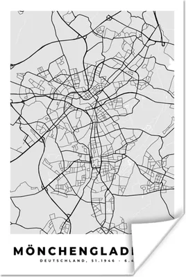 Produktbild von MuchoWow® Poster Stadtplan - Deutschland - Karte - Mönchengaldbach 20x30 cm - Papierdruck