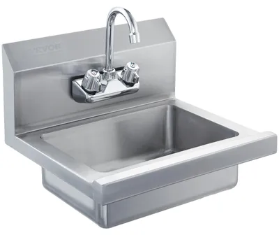 Imagen del producto de VEVOR: Lavabo comercial para manos con grifo, lavabo de acero inoxidable, lavabo pequeño para manos, lavabo de pared, lavabo para restaurante, cocina, bar, garaje y hogar