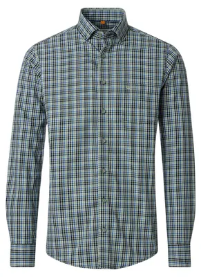 Produktbild von Redmond XXL Langarmhemd Mini-Karo grün-blau-weiß