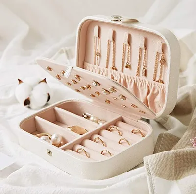 Produktbild von MODFU Schmuckkasten Schmuckkästchen Schmuck Aufbewahrungsbox Schmuckaufbewahrung Aufbewahrungskoffer für Ringe Armbänder Schmuck Veranstalter Weiß