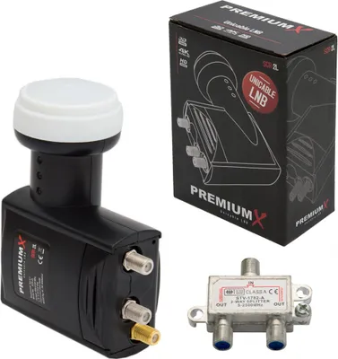Produktbild von Premiumx Unicable LNB SCR 2 Legacy Einkabel System Unikabel 4 + 2 Teilnehmer FullHD 4K HDTV Ultra HD + Satverteiler 2-Fach Abzweiger
