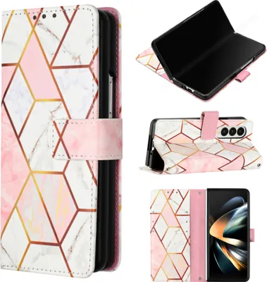 Produktbild von Galaxy Z Fold3 Hülle, Marmor Motiv Kunstleder Tasche Wallet Kartenfächer mit Standfunktion Klapp Schutzhülle für Samsung Galaxy Z Fold3 Roségold