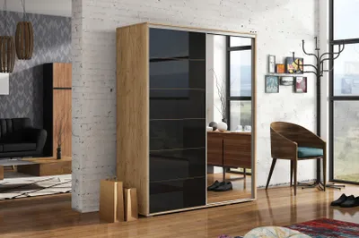 Zdjęcie produktu dla Szafa A11 z drzwiami przesuwnymi i szkłem lacobel – 150 x 62 x 245 cm