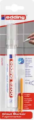 A product package for an Edding grout marker, showing the marker and some descriptive text and graphics.