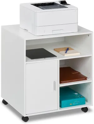 Zdjęcie produktu dla Mobilna szafka biurowa - 5 szuflad - Z drzwiczkami - Szafka biurowa - 66,5 x 60 x 50 cm - Stół pod drukarkę - Biały